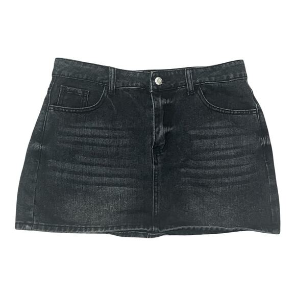 Shein Black Denim Skirt W/Button & Zipper Closure Size L - Picture 1 of 4